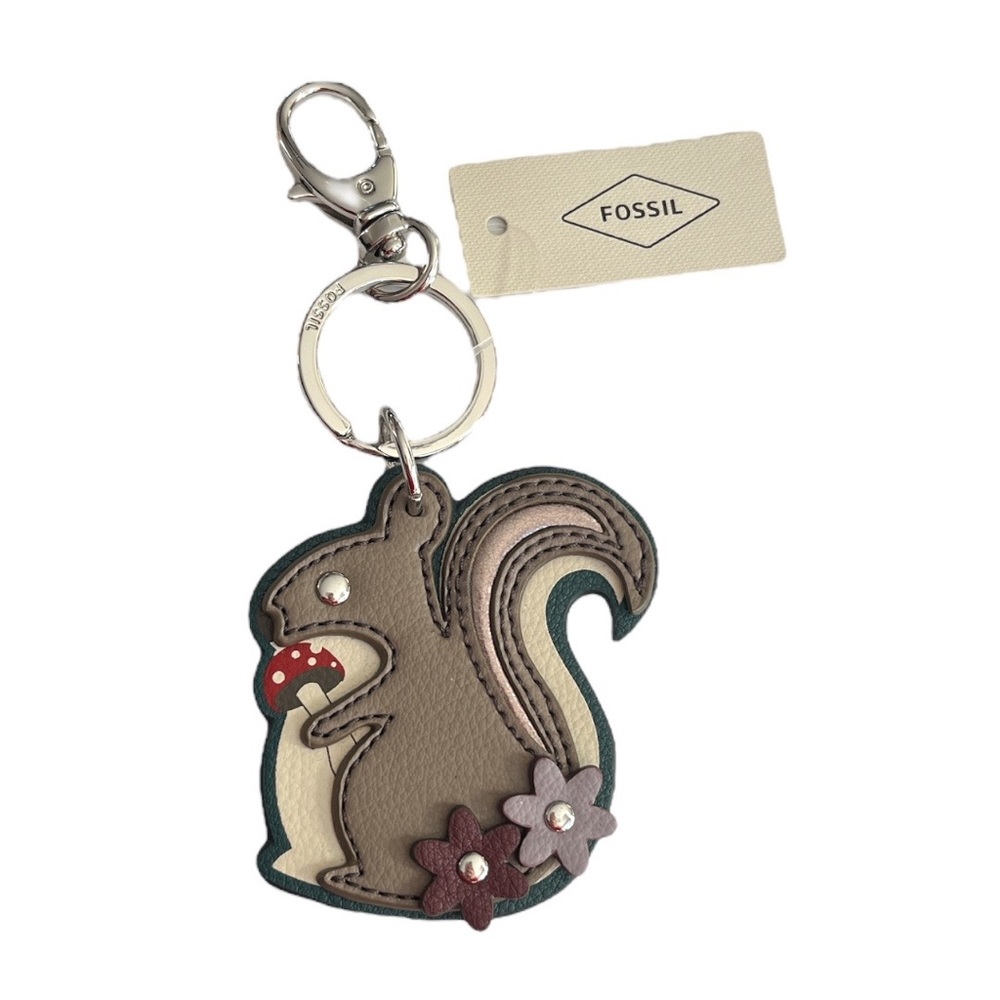 Fossil Squirrel Key Fob Brown Cream